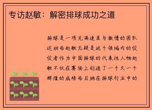 专访赵敏：解密排球成功之道