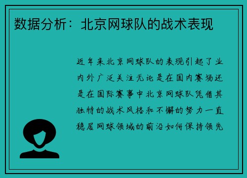 数据分析：北京网球队的战术表现