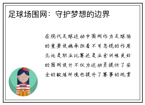 足球场围网：守护梦想的边界