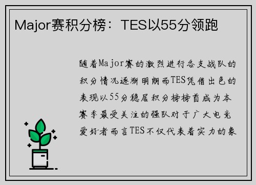 Major赛积分榜：TES以55分领跑