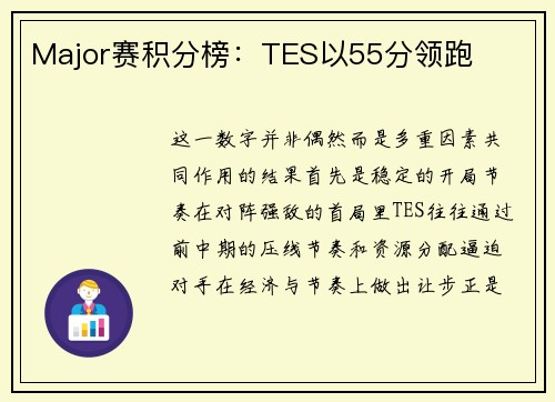 Major赛积分榜：TES以55分领跑