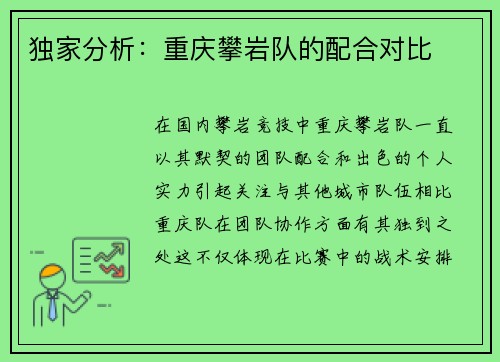 独家分析：重庆攀岩队的配合对比